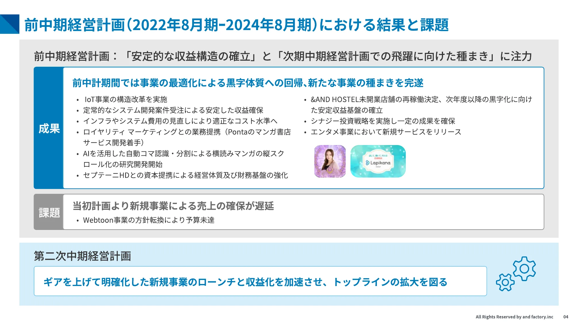 第二次 中期経営計画|and factory株式会社
