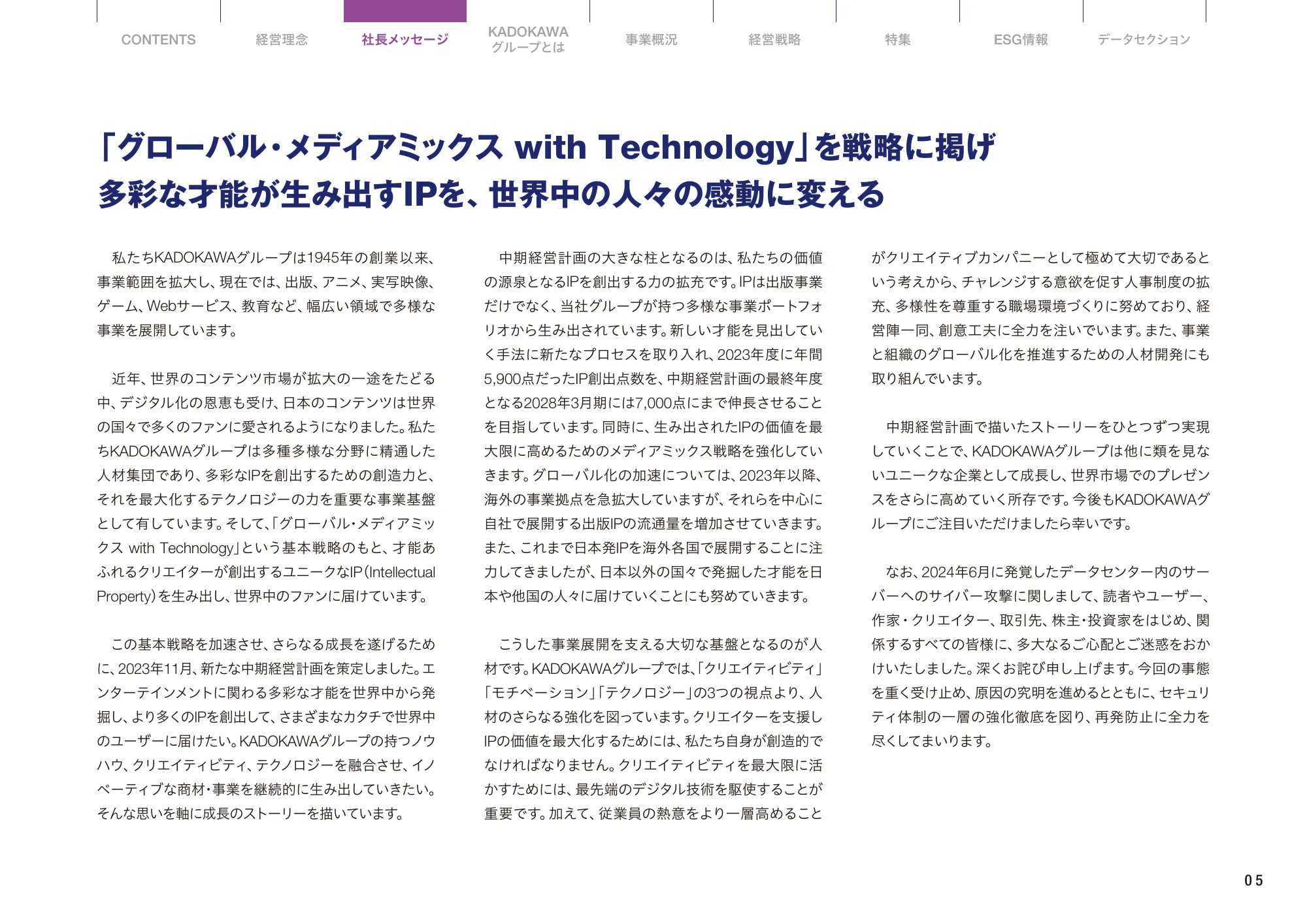 KADOKAWA統合報告書2024