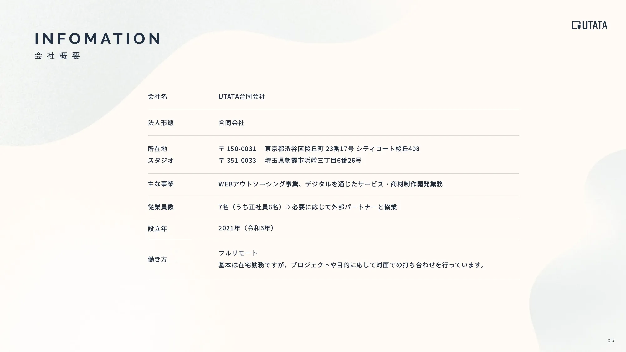 COMPANY PROFILE BOOK（会社説明資料）｜UTATA合同会社