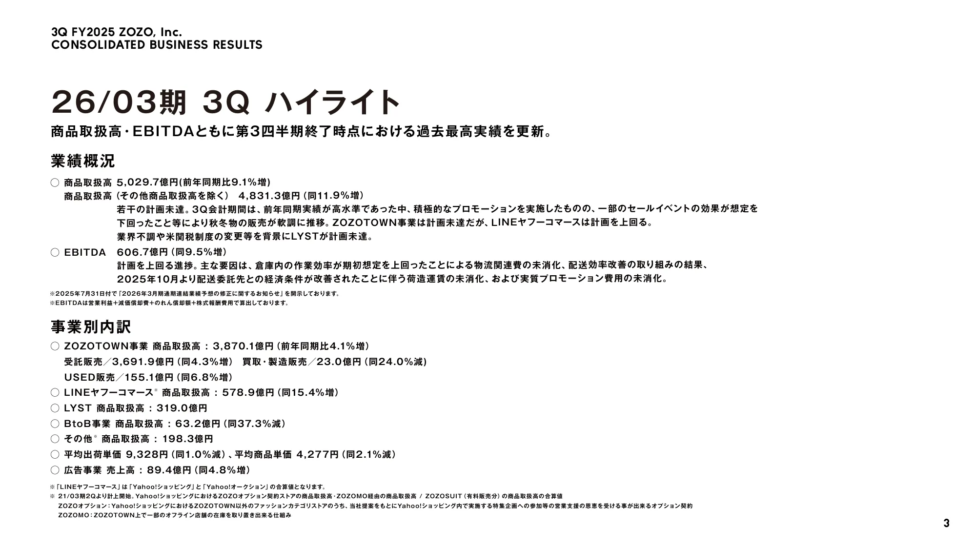 ZOZO, Inc. FY2025 Third Quarter Earnings Presentation Materials